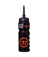 Warrior 0.75L Covert Drink Bottle, ergonomic design, recyclable LDPE, black with orange logo.