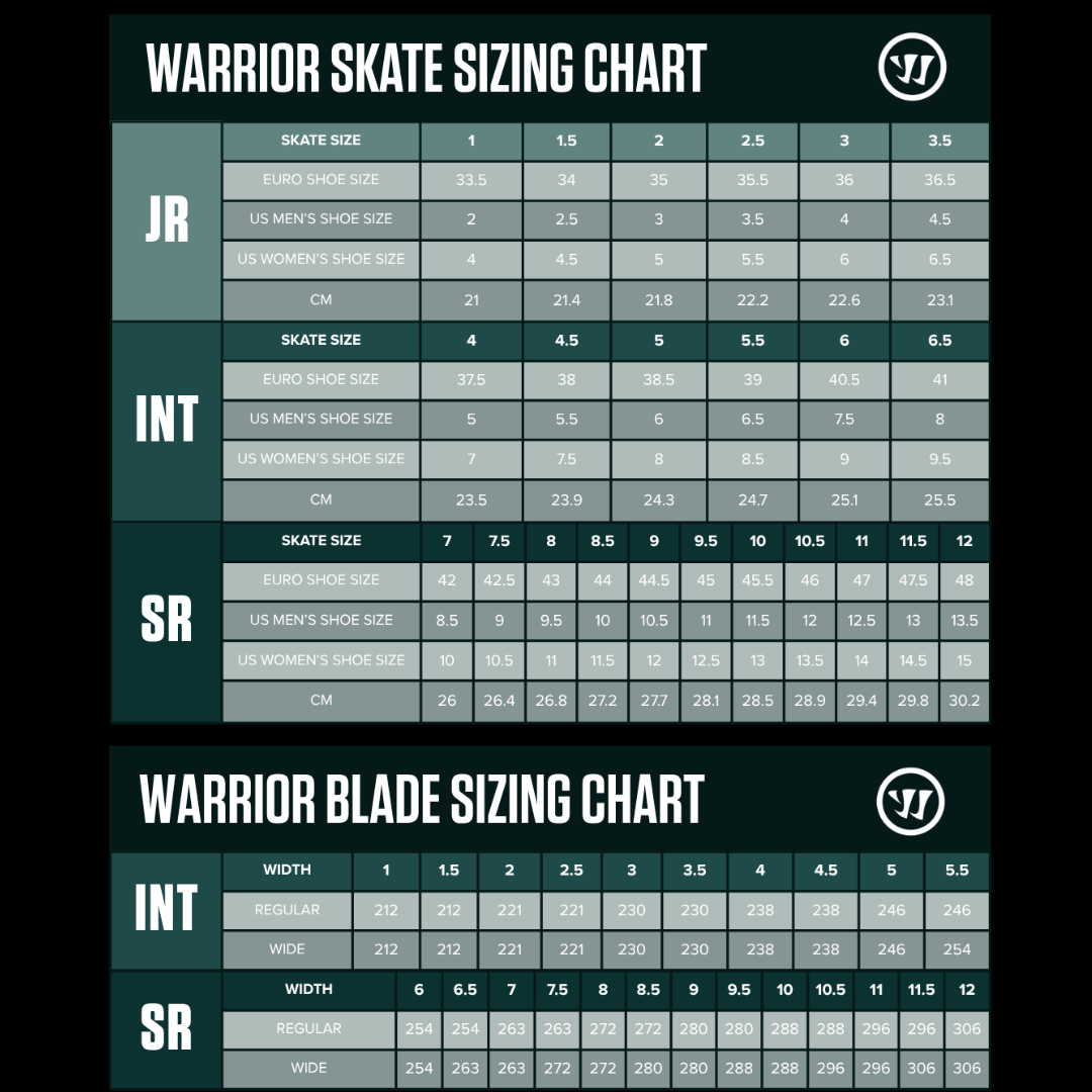 Warrior skate size guide 
