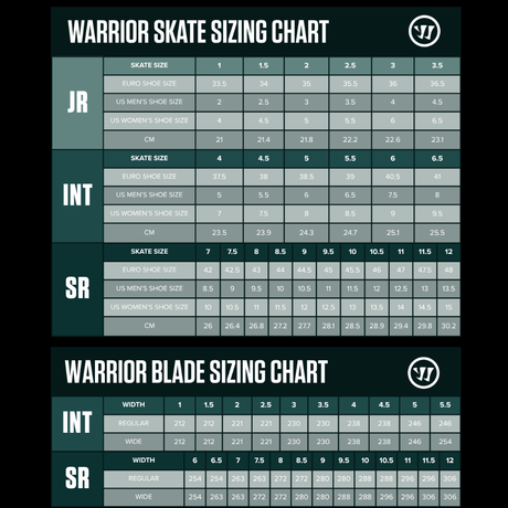 Warrior skate size guide 