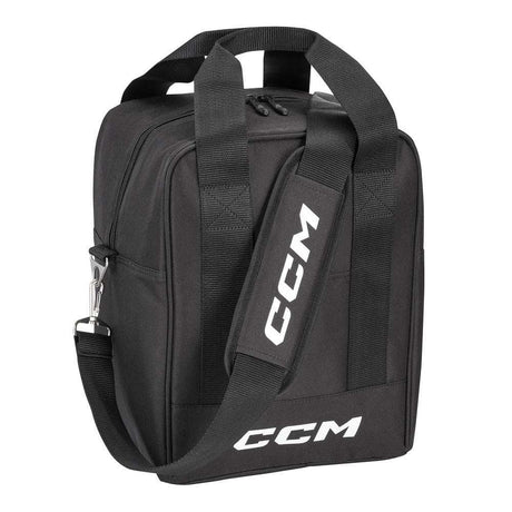 CCM BPucked Puck Bag black with straps and zipper for carrying hockey pucks.