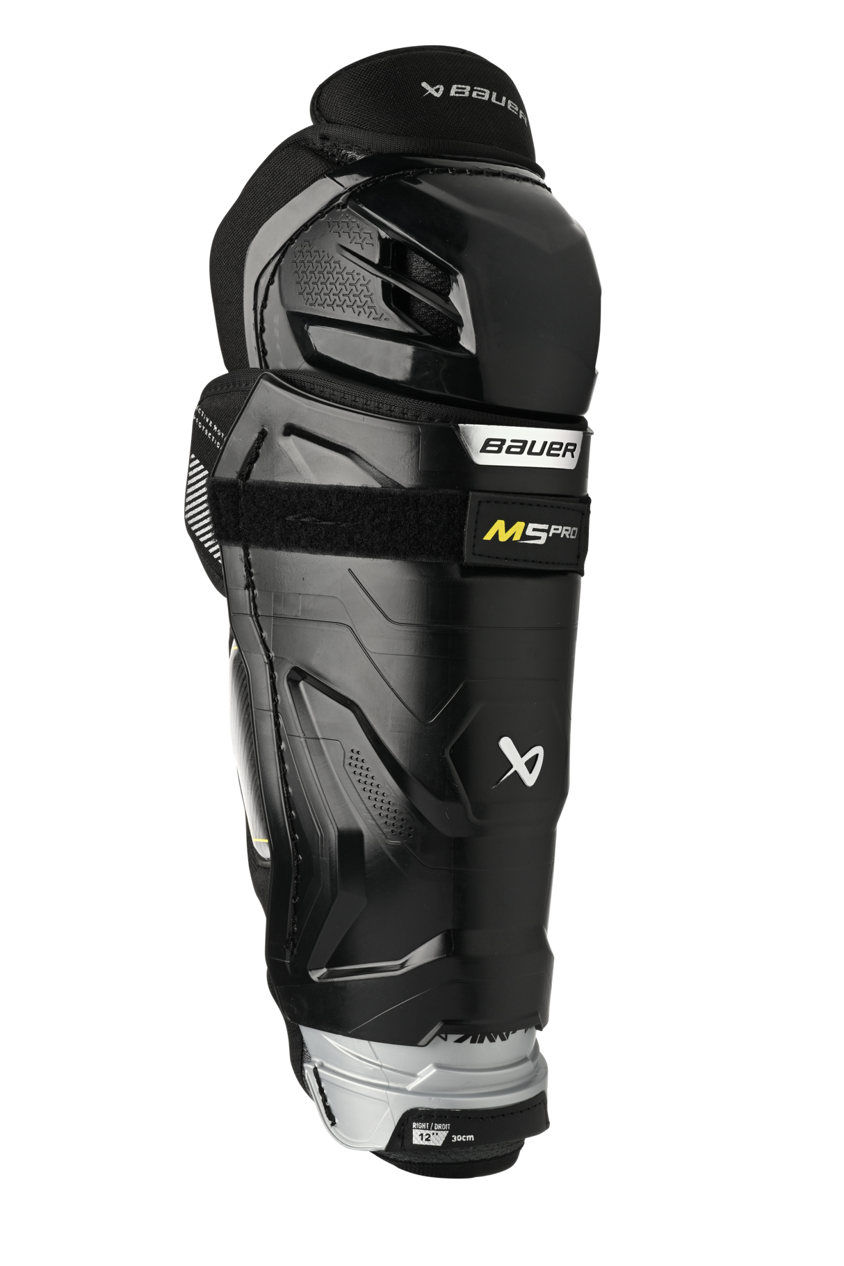 Bauer Supreme M5 Pro Shin Pads with X-FLEX Shield and anatomical design for competitive players.