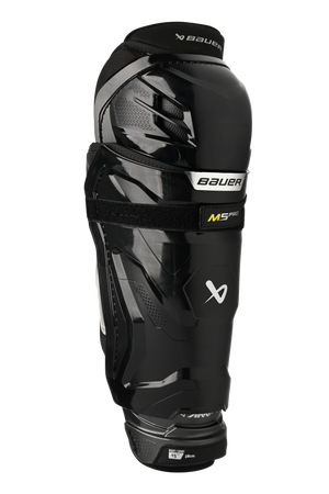 Bauer Supreme M5 Pro Shin Pads with X-FLEX Shield and floating knee cap for mobility and protection.