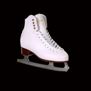 White Graf 500 figure skate with brown heel and silver blade on a white background