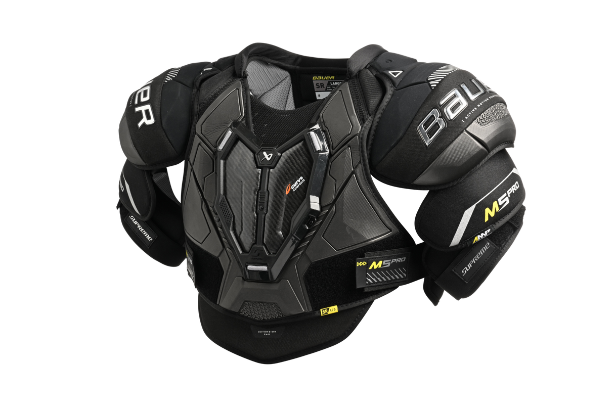 Bauer Supreme M5 Pro Shoulder Pads with elite-level protection and ventilation.