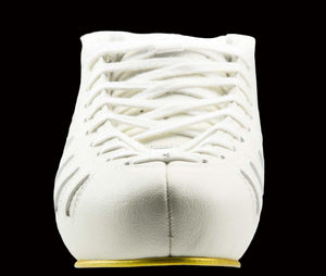 EDEA Piano Figure Ice Skates boot in white, front view showing laces and design.