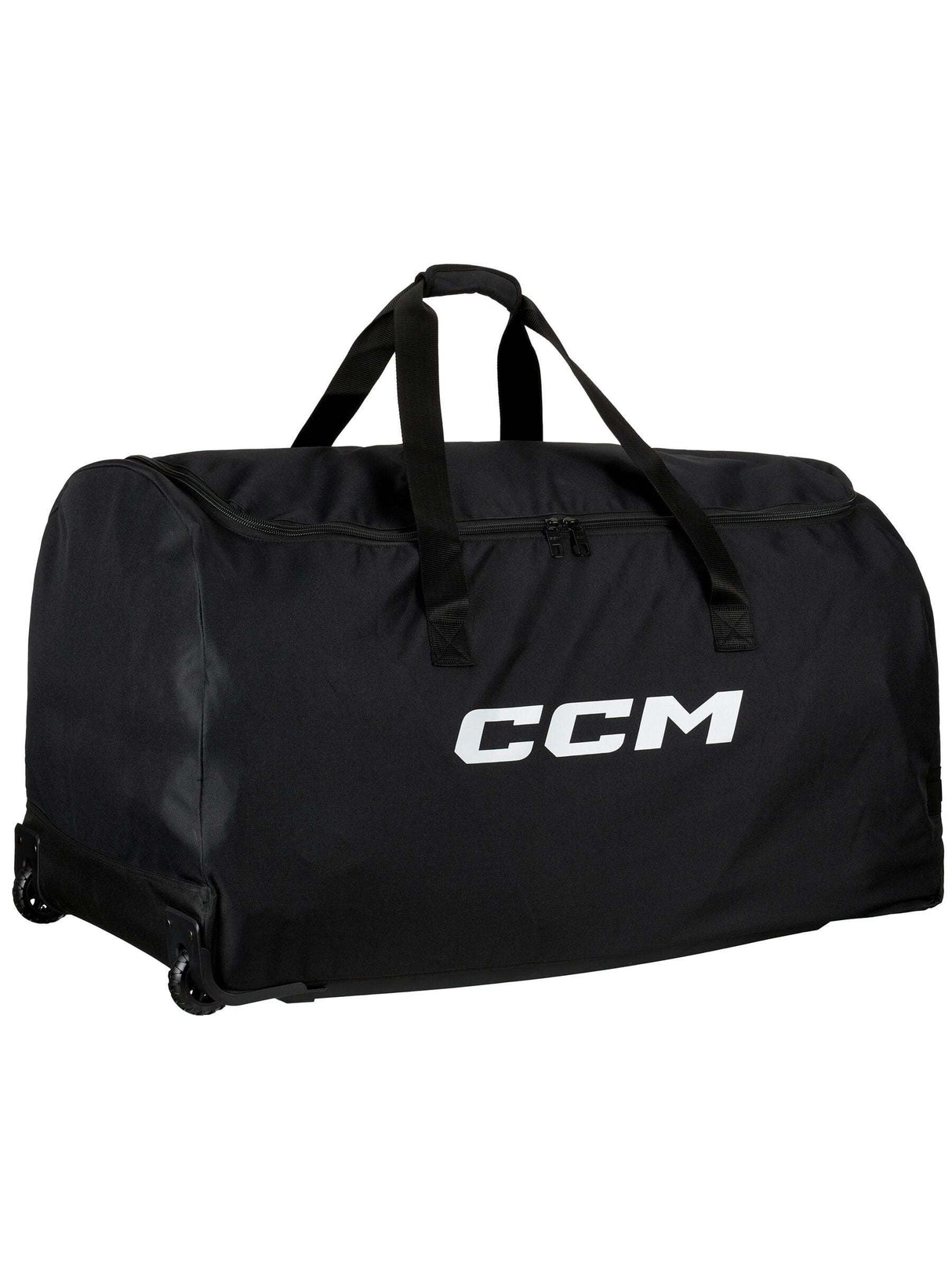 CCM 420 Basic Wheeled Hockey Bag with all-terrain wheels and durable 600D polyester exterior.