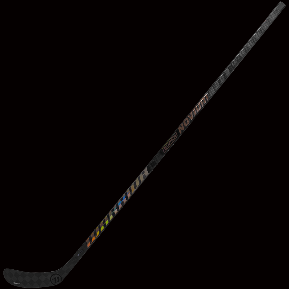 A black Warrior Super Novium hockey stick with visible branding and multicolored accents.