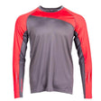 Bauer Pro Long Sleeve Base Layer Top with red sleeves and grey body, designed for odor prevention and mobility.