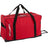 Bauer Core Wheeled Bag in red with heavy-duty 600D poly construction, ample space, and ventilation.