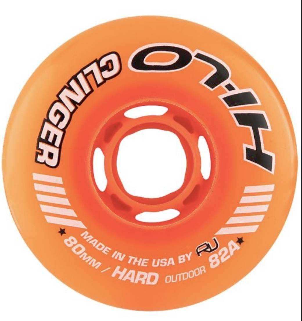 Revision Clinger Outdoor Orange Firm Wheels for asphalt and concrete surfaces, 85A hardness.