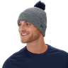 Blue Bauer New Era Team Marl Pom Knit Hat with cuff design and logo.