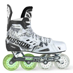 Mission Inhaler WM03 Inline Hockey Skates with high-performance features and asymmetrical toe cap.
