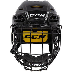 CCM 210 Helmet/Combo with cage, black, front view.