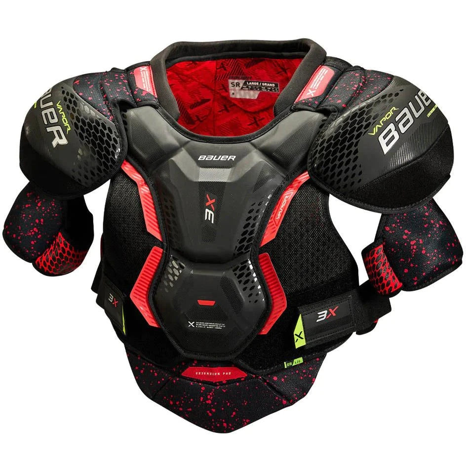 Bauer 3X Shoulder Pads for senior players, offering protection, comfort, and flexibility with low profile caps and VENTAPRENE vest.