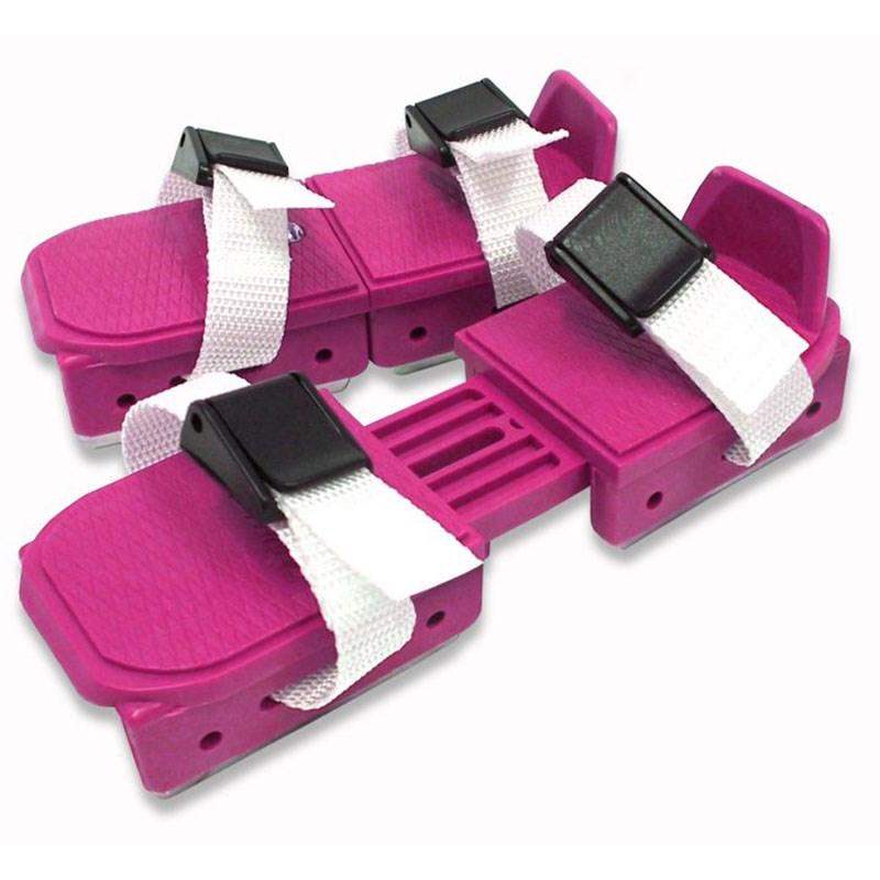 Adjustable pink bob skates with double-runner steel blades for beginners.