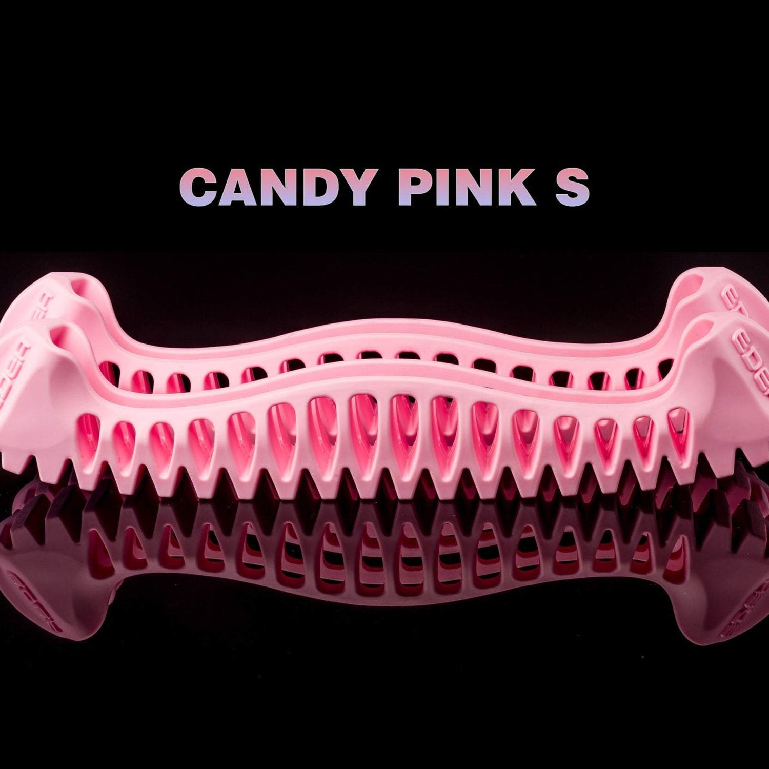 Candy Pink Edea E Guards for skates, one-piece design with protective vertebrae profile, fits small dance blades.