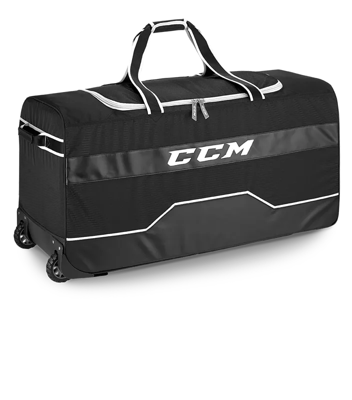 CCM 370 Player Wheeled Bag with all-terrain wheels and large compartments.