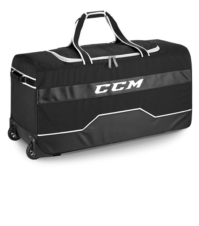 CCM 370 Player Wheeled Bag with all-terrain wheels and large compartments.