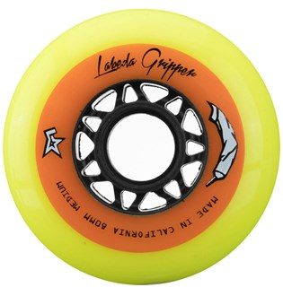 Labeda Gripper Medium yellow 83A roller hockey wheel with flex technology and large grip footprint.