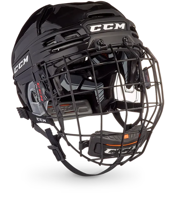 CCM Tacks 910 Helmet Combo with black cage design, offers elite protection and comfort.