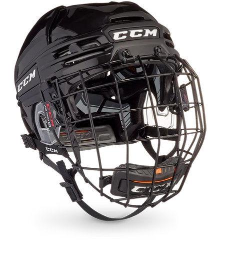 CCM Tacks 910 Helmet Combo with black cage design, offers elite protection and comfort.