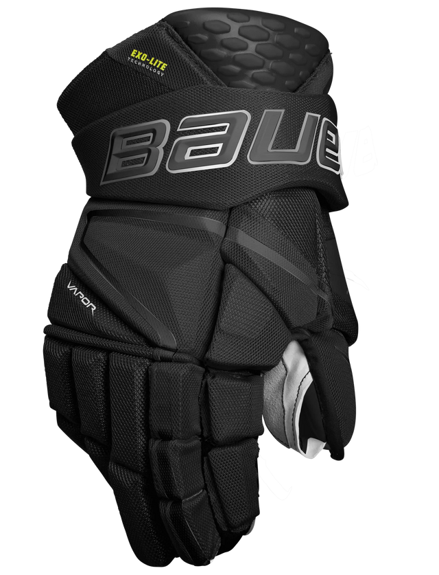 Bauer Vapor Hyperlite Hockey Gloves, lightweight protection, DC Tech foam, molded Shocklite plate, improved durability, DuraCONNEKT palm, NANOSENSE liner.