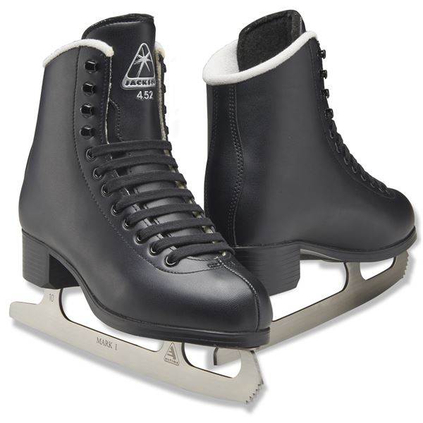 Jackson Finesse JS452 Figure Skate Boots Black with chrome inserts and stainless steel blades.