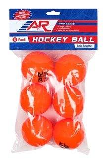 A&R Orange Street Hockey Balls Low Bounce - 6 Pack in retail packaging.