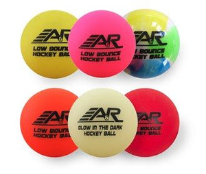 Six colorful A&R street hockey balls for practice.