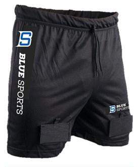 Blue sport mesh jock with cup, lightweight polyester, Velcro tabs, machine washable.
