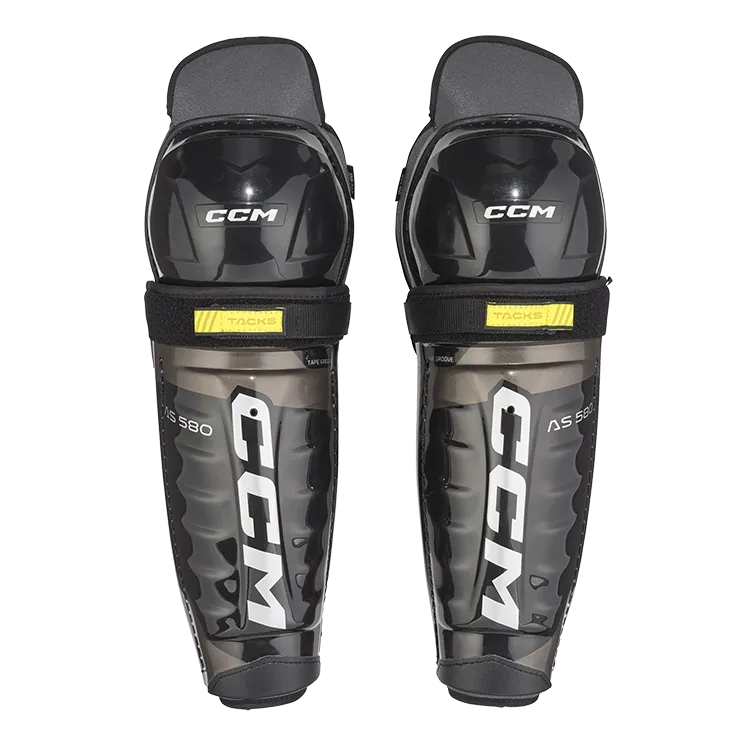 CCM Tack AS-580 Shin Guards with anatomical shield design for protection and comfort.