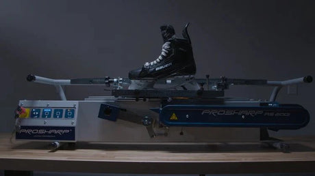 Skate sharpening machine preparing skates for optimal gliding.