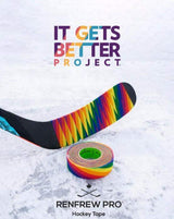 Renfrew Pro Rainbow Tape on hockey stick and roll on ice.