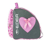 Edea Sweet Skate Bag with heart design and pink ribbon, durable polyester, adjustable strap, and extra storage pockets.