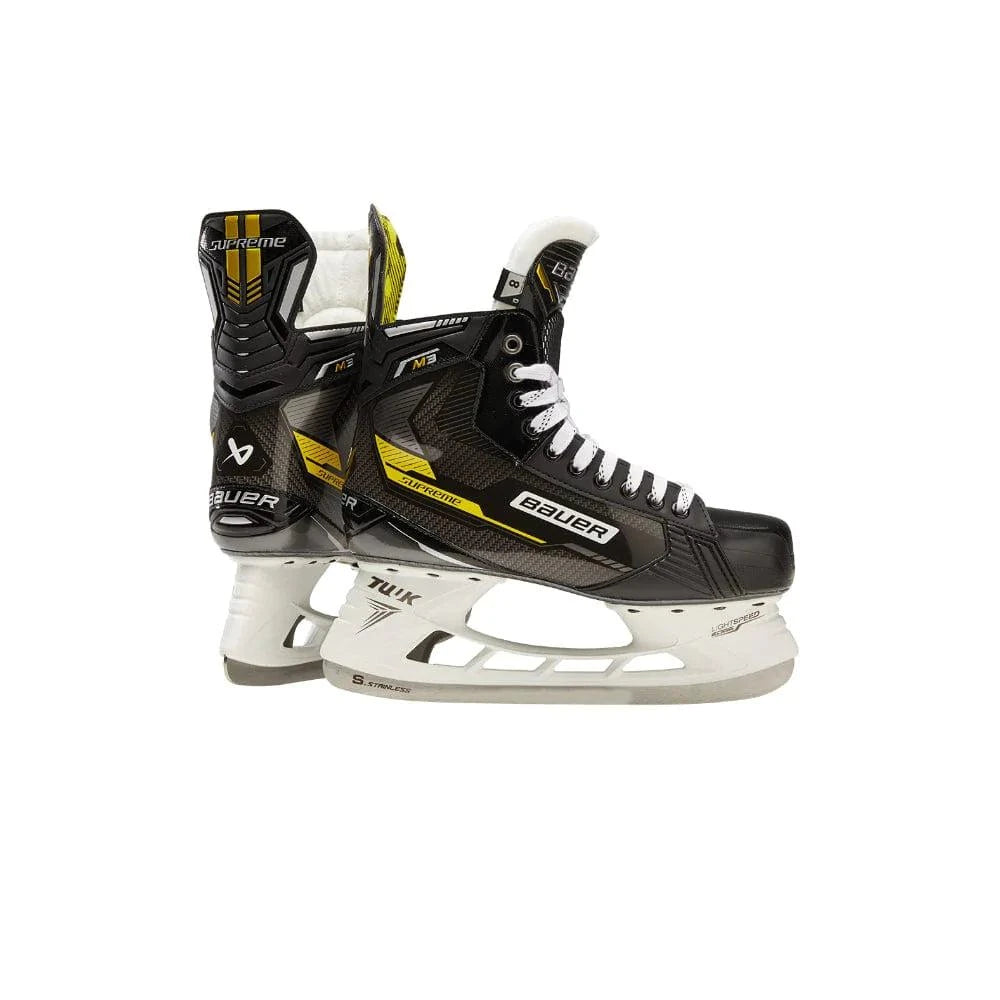 Bauer Supreme M3 Ice Hockey Skates designed for competitive players, featuring Digi Comp quarter, LS Edge holder, and sublimated microfiber liner.