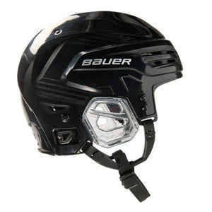 Bauer Re-Akt 85 Helmet in black with chin strap and hexagonal ventilation.