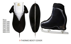 Edea Thermo Boot Covers in black, featuring front zipper and Velcro inserts, available in multiple sizes.