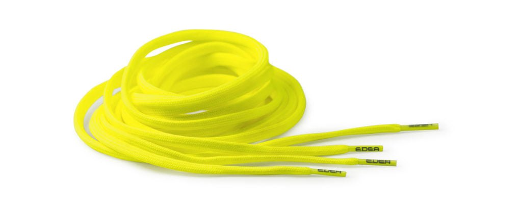 Bright yellow Edea Fluo Laces with Edea branding.