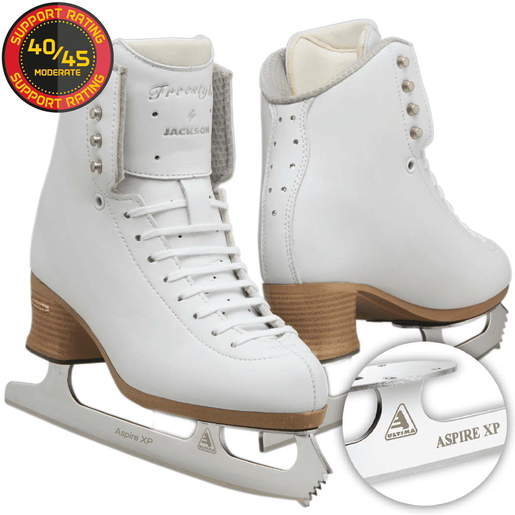 Jackson Freestyle FS2190 Figure Skates with Ultima Aspire XP blade, Swarovski crystals, and lightweight microfiber upper.