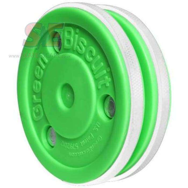 Green Biscuit Pro Stick handling Puck for improved passing practice.