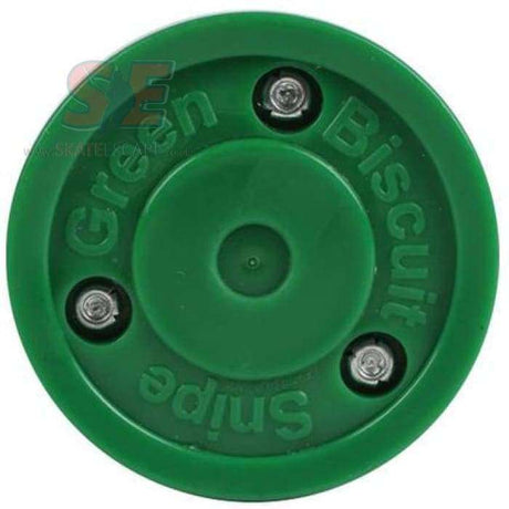 Green Biscuit Snipe Puck for off-ice training, durable and designed for shooting improvement.