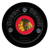 Green Biscuit NHL off-ice training puck with team logo for stick handling and passing skills development.