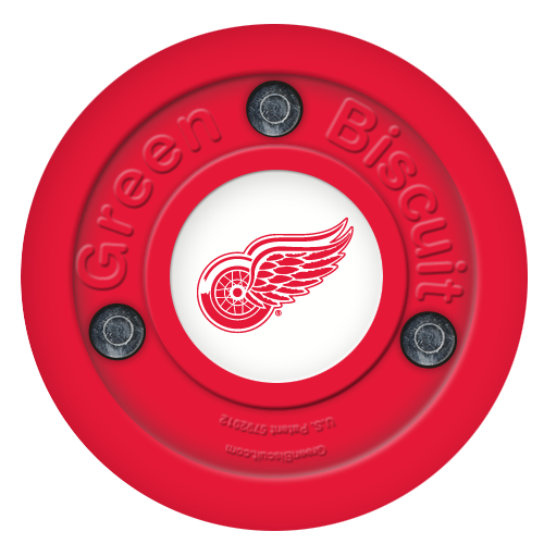 Red Green Biscuit NHL training puck with logo for off-ice practice.