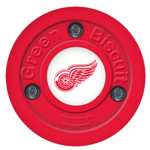 Red Green Biscuit NHL training puck with logo for off-ice practice.