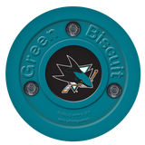 Green Biscuit NHL off-ice training hockey puck for stick handling and passing skills development.