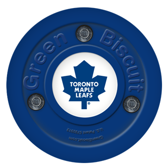 Blue Green Biscuit NHL training puck with Toronto Maple Leafs logo for off-ice stick handling and passing skills.