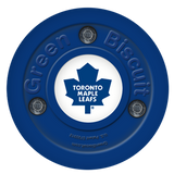 Blue Green Biscuit NHL training puck with Toronto Maple Leafs logo for off-ice stick handling and passing skills.