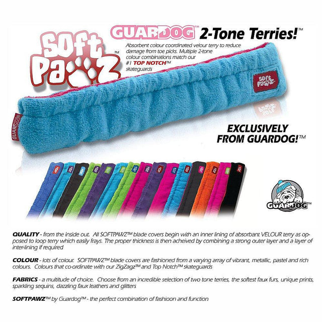 Guardog Terry Blade Guards in blue and assorted colors for skate protection.