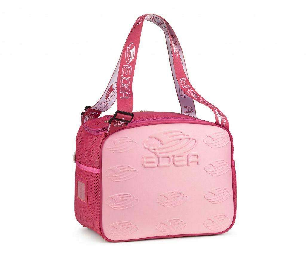 Pink Edea Cube Skate Bag with embossed panels and adjustable handles.