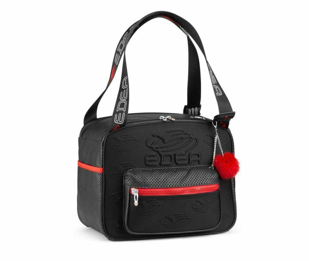 Edea Cube Skate Bag with embossed polyester, adjustable handles, and extra zip pockets.